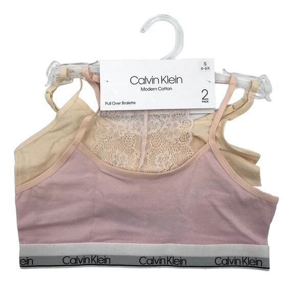 Calvin Klein 2-Pk Girls Pullover Bralette S 6/6X Adlustable Strap Pink Nude NWT - Picture 1 of 7